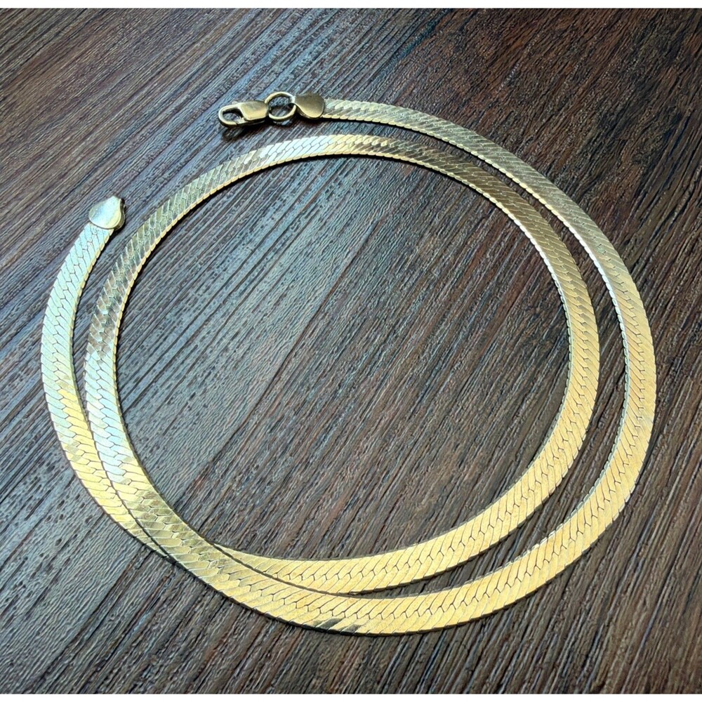 Vintage Gold Over Sterling Silver Herringbone Necklace 30” 7mm 925, 41g Unisex